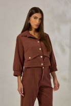 Conjunto de Calça e Jaqueta Curta Marrom