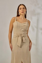 Conjunto de Saia e Cropped com Drapeado Listrado