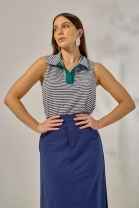 Conjunto de Saia e Blusa Gola Polo Azul