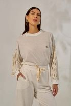 Conjunto de Calça e Blusa em Malha Off White