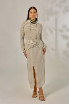 Conjunto de Saia e Blusa Manga Longa Listrado Verde