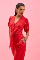 Conjunto de Calça e Croppe com Amarração Vermelho