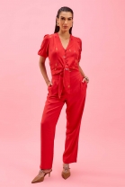 Conjunto de Calça e Croppe com Amarração Vermelho