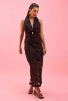 Conjunto de Saia Midi e Colete em Renda Preto