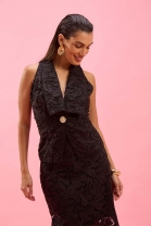 Conjunto de Saia Midi e Colete em Renda Preto