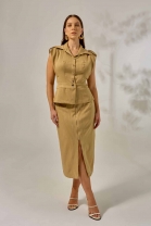 Conjunto de Saia Midi e Colete Castor