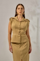 Conjunto de Saia Midi e Colete Castor