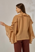 Blusa Manga Longa com Babados Caramelo