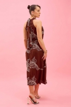 Vestido Midi Marrom Estampado