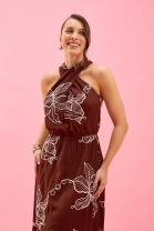 Vestido Midi Marrom Estampado