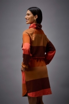 Vestido Curto Manga Longa Colorido Listrado