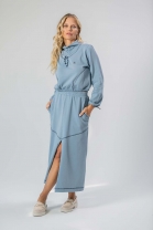 Conjunto de Saia Mídi e Cropped Moletinho Azul Claro