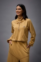 Conjunto de Saia Mídi e Cropped Moletinho Caramelo