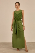 Vestido Midi com Faixas em Malha Verde
