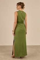 Vestido Midi com Faixas em Malha Verde