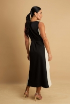 Vestido Mídi com Fendas Laterais Preto e Bege