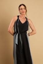 Vestido Mídi com Fendas Laterais Preto e Cinza