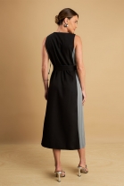 Vestido Mídi com Fendas Laterais Preto e Cinza