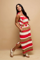 Vestido Mídi em Decote V Listrado