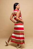 Vestido Mídi em Decote V Listrado