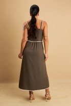 Vestido Mídi com Fenda frontal Verde