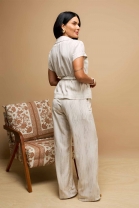 Conjunto de Calça e Blazer com Amarração Cru