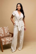 Conjunto de Calça e Blazer com Amarração Cru