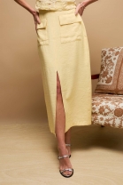 Saia Mídi com Fenda Frontal Amarela