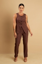 Conjunto de Calça Alfaiataria e Colete Marrom