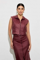 Conjunto de Saia e Colete com Zíper Frontal Vinho