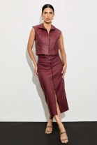 Conjunto de Saia e Colete com Zíper Frontal Vinho
