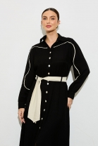 Vestido Longo com Abotoamento Frontal Preto