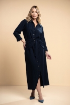 Vestido Mídi com Abotoamento Frontal Azul Marinho