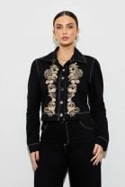 Conjunto de Calça e Jaqueta Bordada Preta