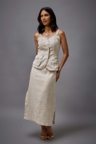 Conjunto de Saia e Blusa Barra Arredondada Cru