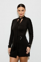 Conjunto de Short Saia e Blusa Manga Longa Preta