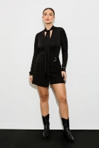 Conjunto de Short Saia e Blusa Manga Longa Preta