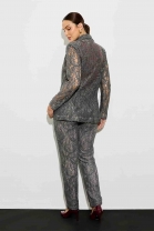 Conjunto de Calça e Blazer de Renda Cinza