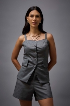 Conjunto de Short e Blusa Acinturada Xadrez