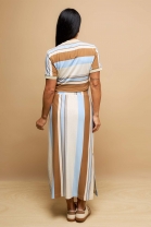 Vestido Longo com Fendas Laterais Listrado