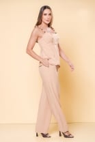 Conjunto de Calça e Blusa de Alça e Recortes Caramelo