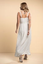 Vestido Longo Aplicação em Renda Off White