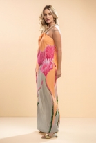 Vestido Longo com Alças Transpassadas Estampado