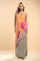 Vestido Longo com Alças Transpassadas Estampado