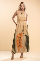 Vestido Longo Estampado Folhagem