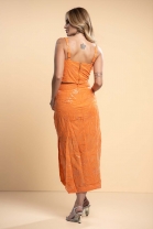 Conjunto de Saia e Cropped de Alça Paete Laranja