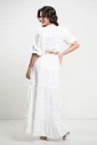 Vestido Assimétrico Listrado com Recorte Lateral