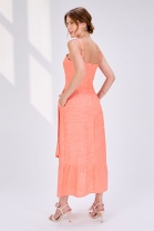 Vestido Midi Babados Assimétricos Coral