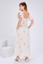 Vestido Midi com Bordado Floral e Mangas Jabô