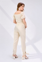 Macacão com Zíper Frontal Tecido Texturizado Off